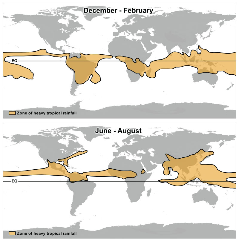 locations of the heaviest tropical rainfall