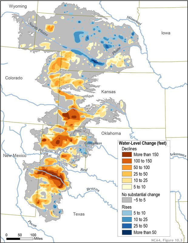 map of water-level changes in the High Plains Ogallala aquifer