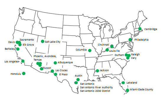 map of cities in the United States using cool pavement materials