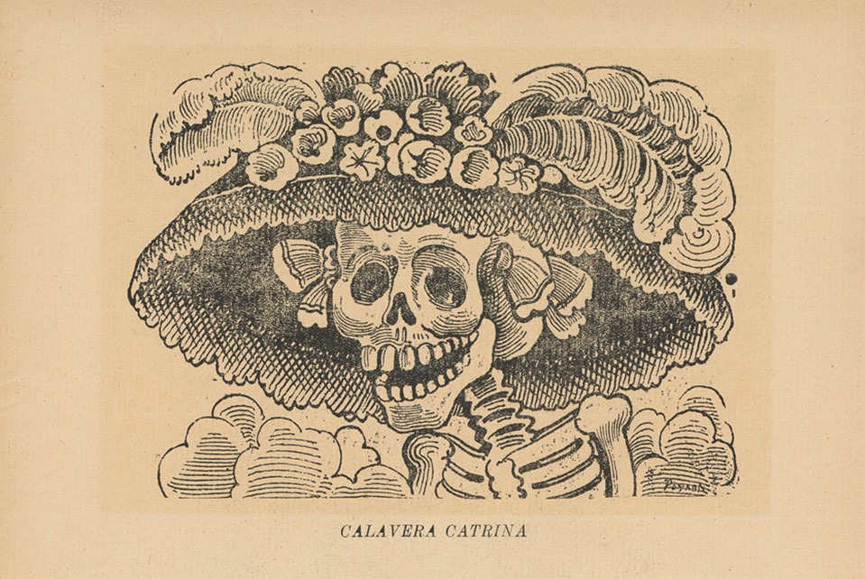 Drawing of a skeleton in a hat