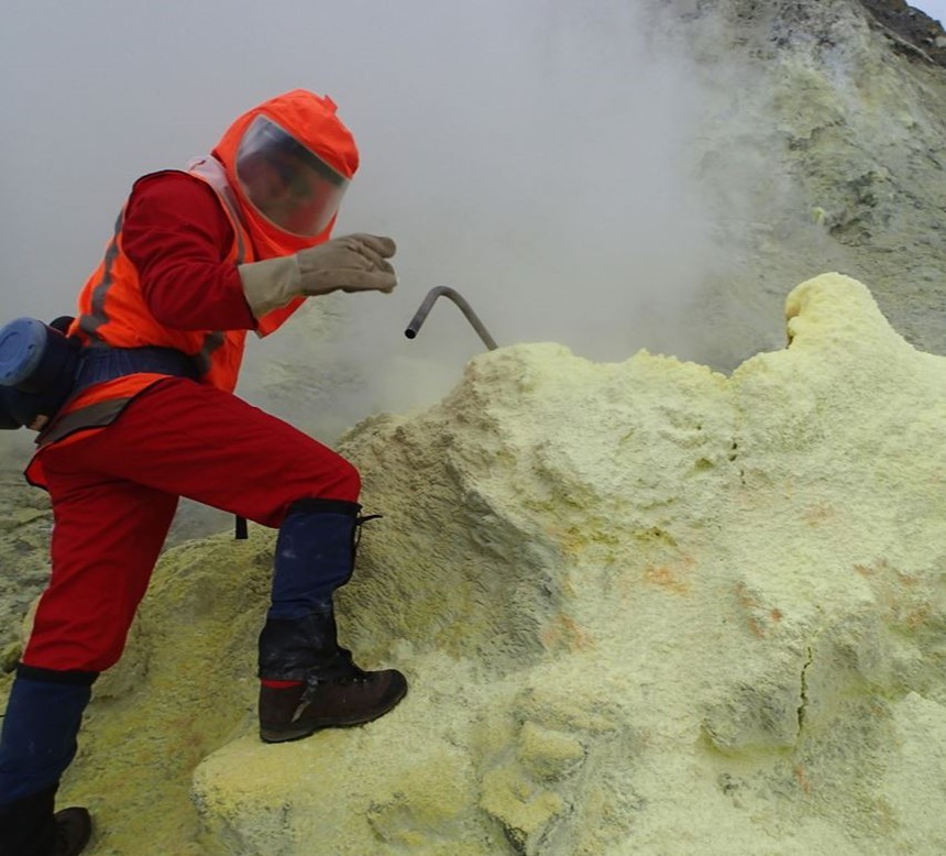 Scientist collecting gas samples