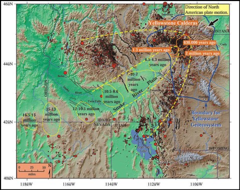 Map showing the trail of calderas