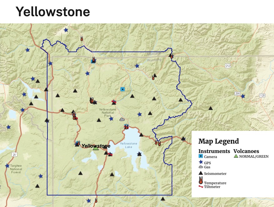 Map of Instruments used in the USGS Yellowstone Volcano Observatory