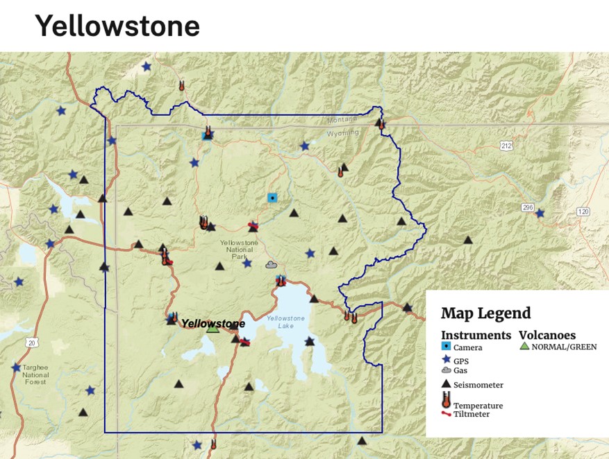 Map of Instruments used in the USGS Yellowstone Volcano Observatory