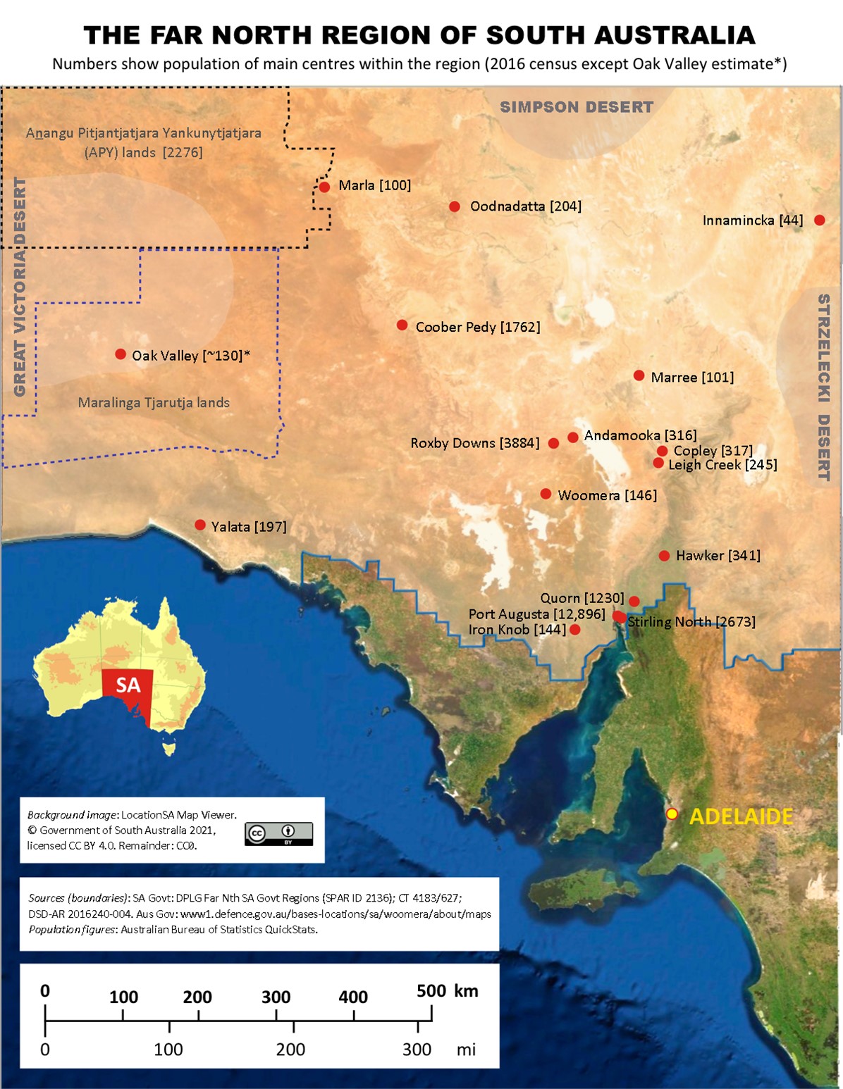 Towns of South Australia on a satellite image