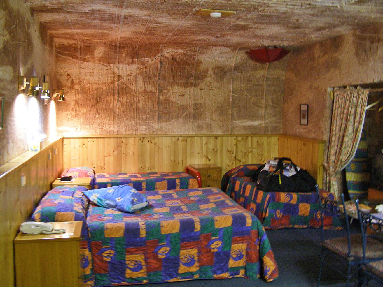 Interior of underground motel room