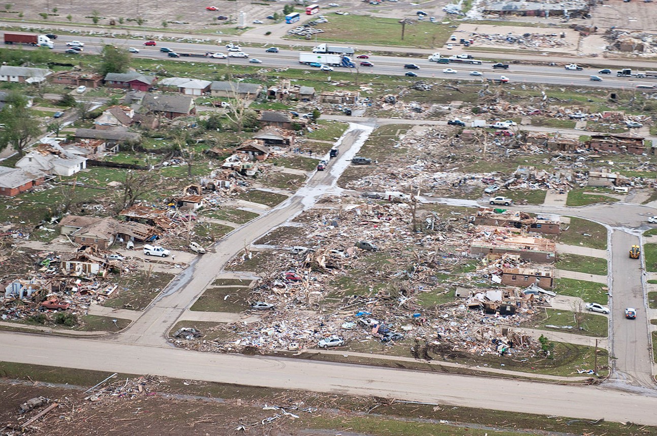 arial photo of town devestated by tornado