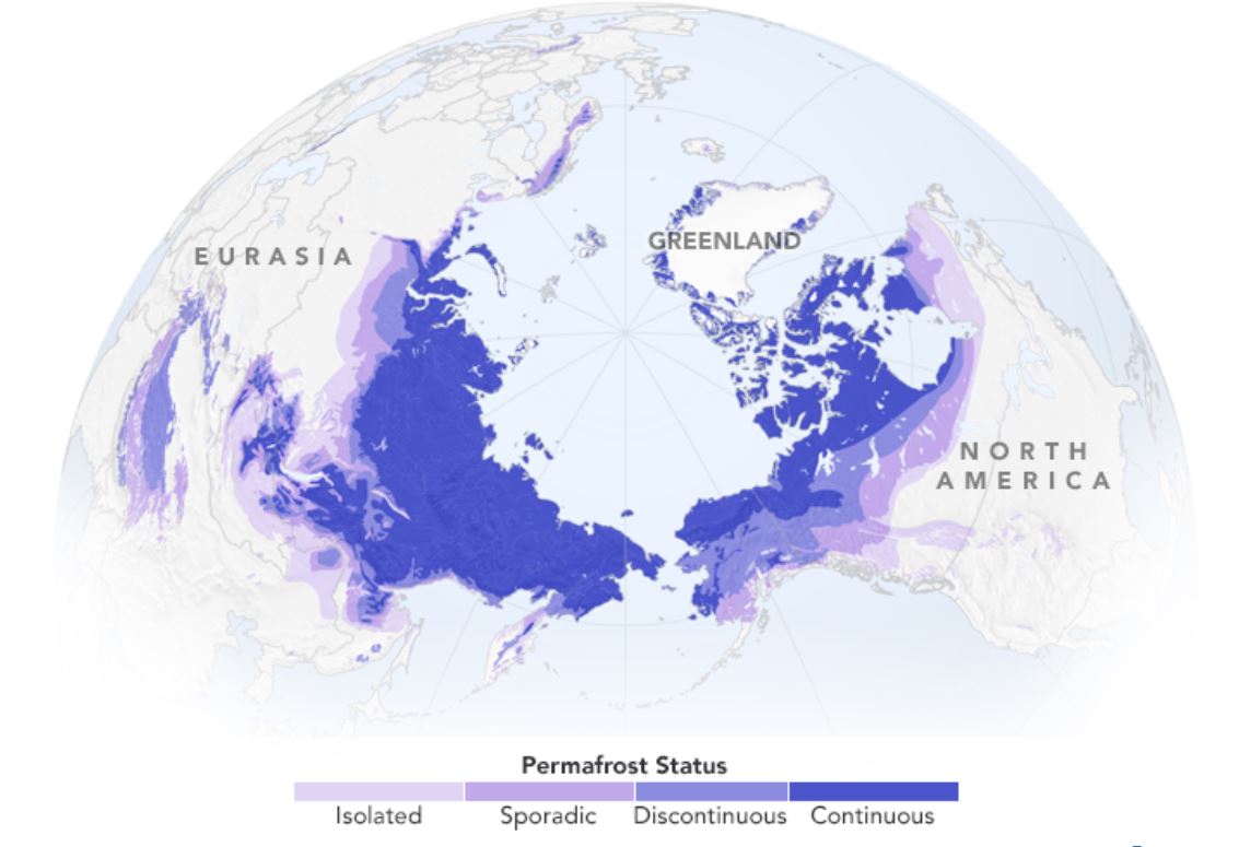 Permafrost areas of the Northern Hemisphere.