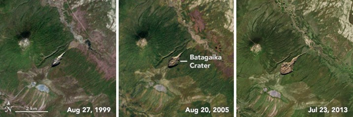 Images showing Batagaika’s rapid advance