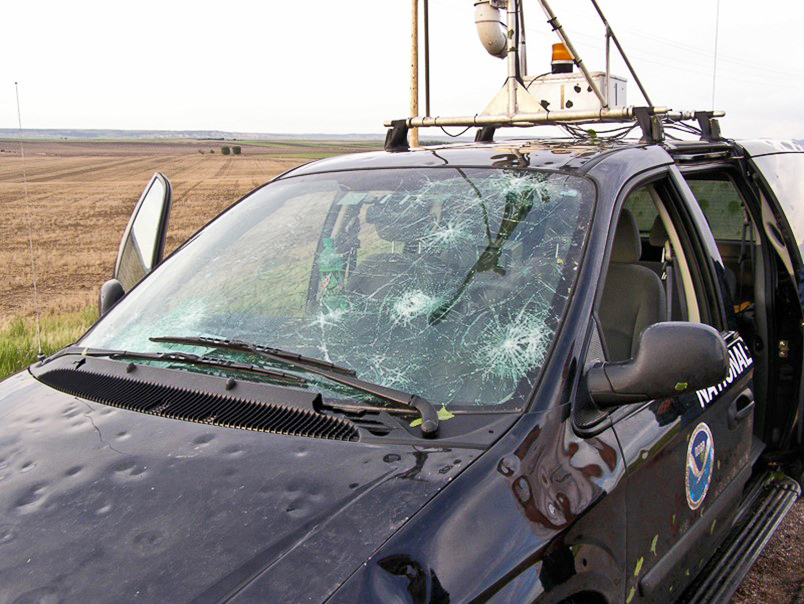 Vehicle damaged by hail