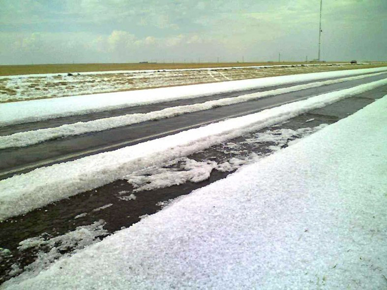 Hail creating icy conditions on roadways