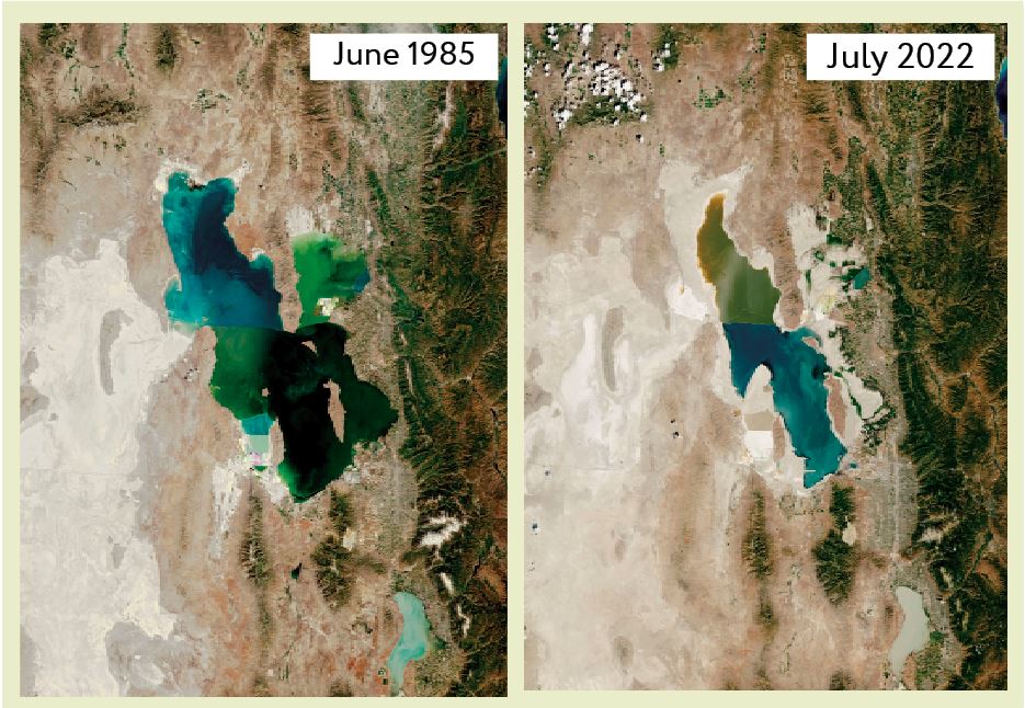 Landsat images showing different water levels