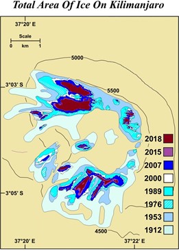 Kilimanjaro glacial retreat 1912 to 2018.