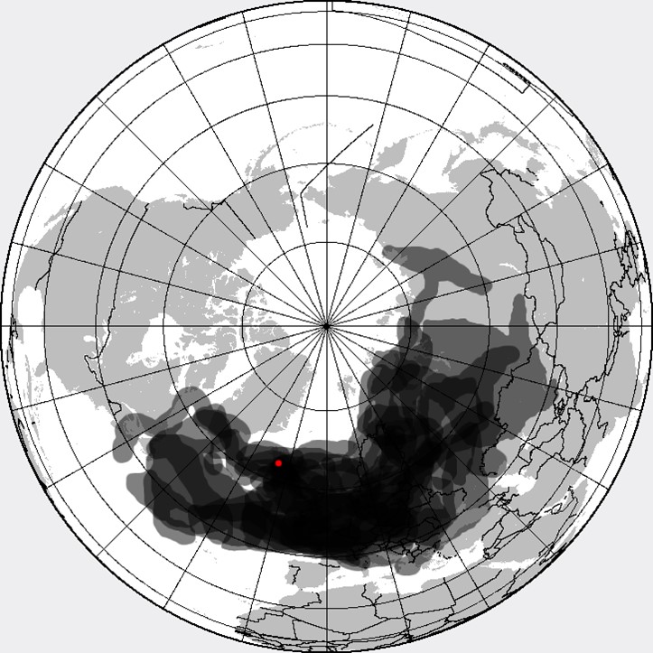 Position of the Icelandic volcanic ash cloud