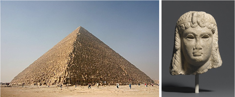 Great Pyramid and marble bust