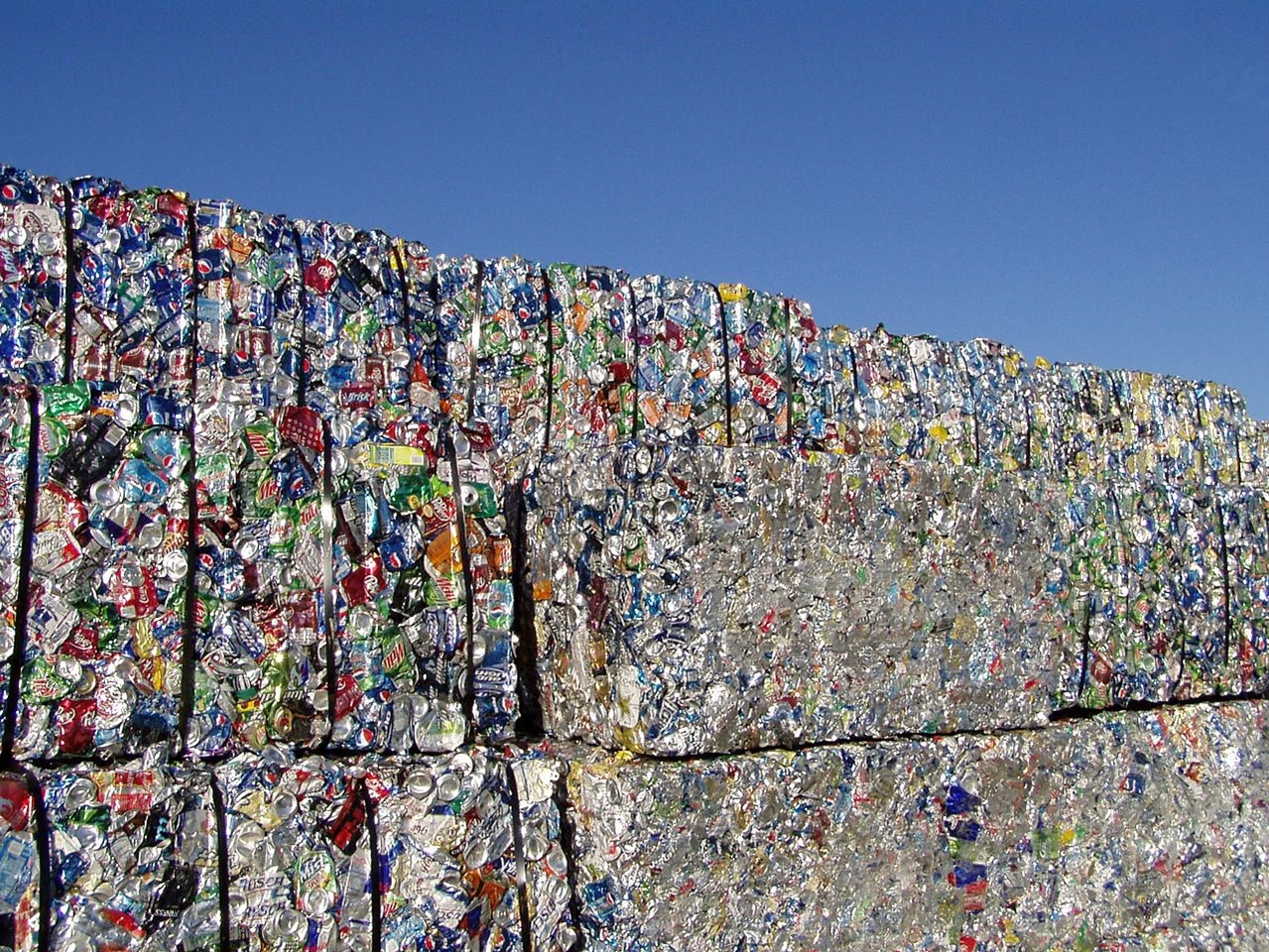 Cuboids of crushed cans recycled at Oregon State University in 2009.