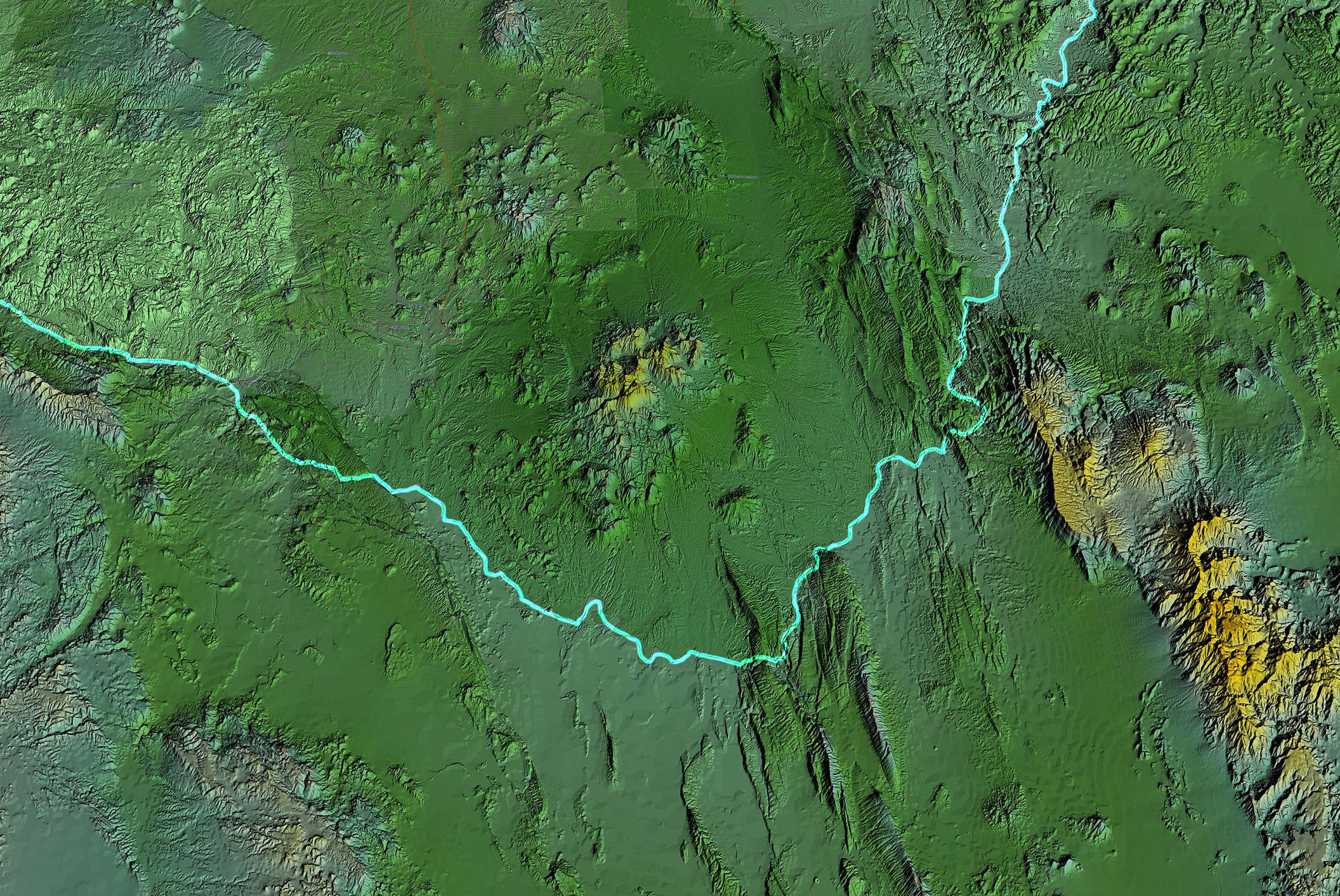 A digital elevation model of the area