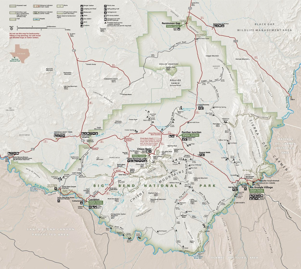 Official National Park Service map of Big Bend National Park