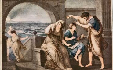 Pliny the Younger at Misenum, where Pliny the Elder's 17-year-old nephew, seated by his mother, is seen recording the events surrounding the eruption of Vesuvius
