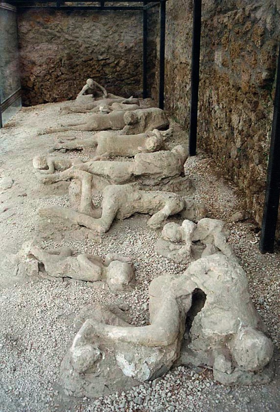 The casts of the corpses of a group of human victims of the AD 79 eruption of Mount Vesuvius
