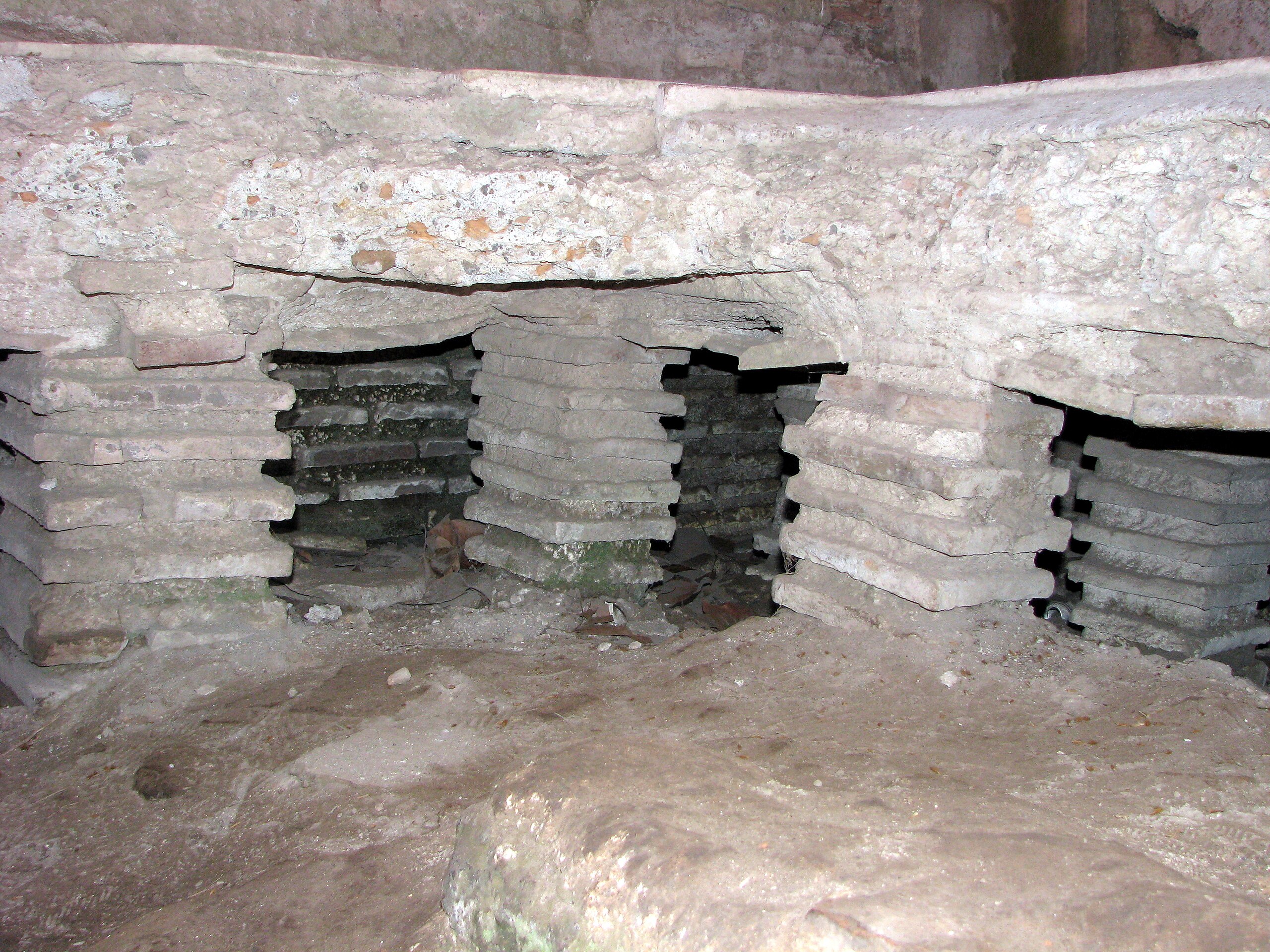 Ancient Roman floor heating (hypocaust) in Ostia Antica, southwest of Rome.