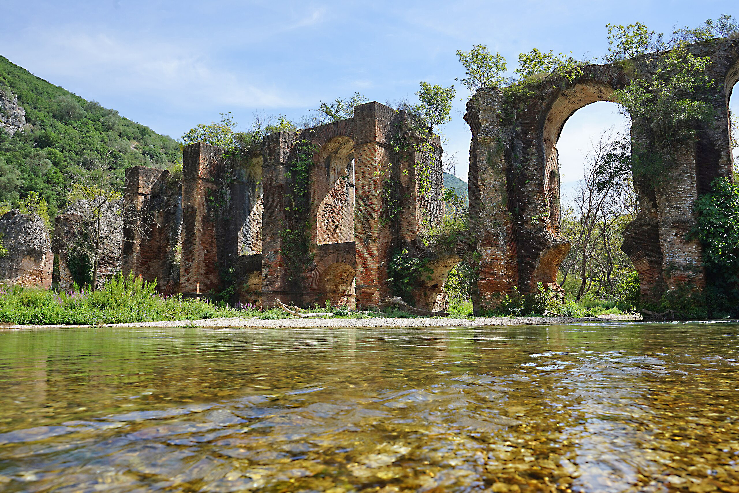 Ruins of ancient Roman Aqueduct of Nicopolis at Agios Georgios, Greece: the southern arcade