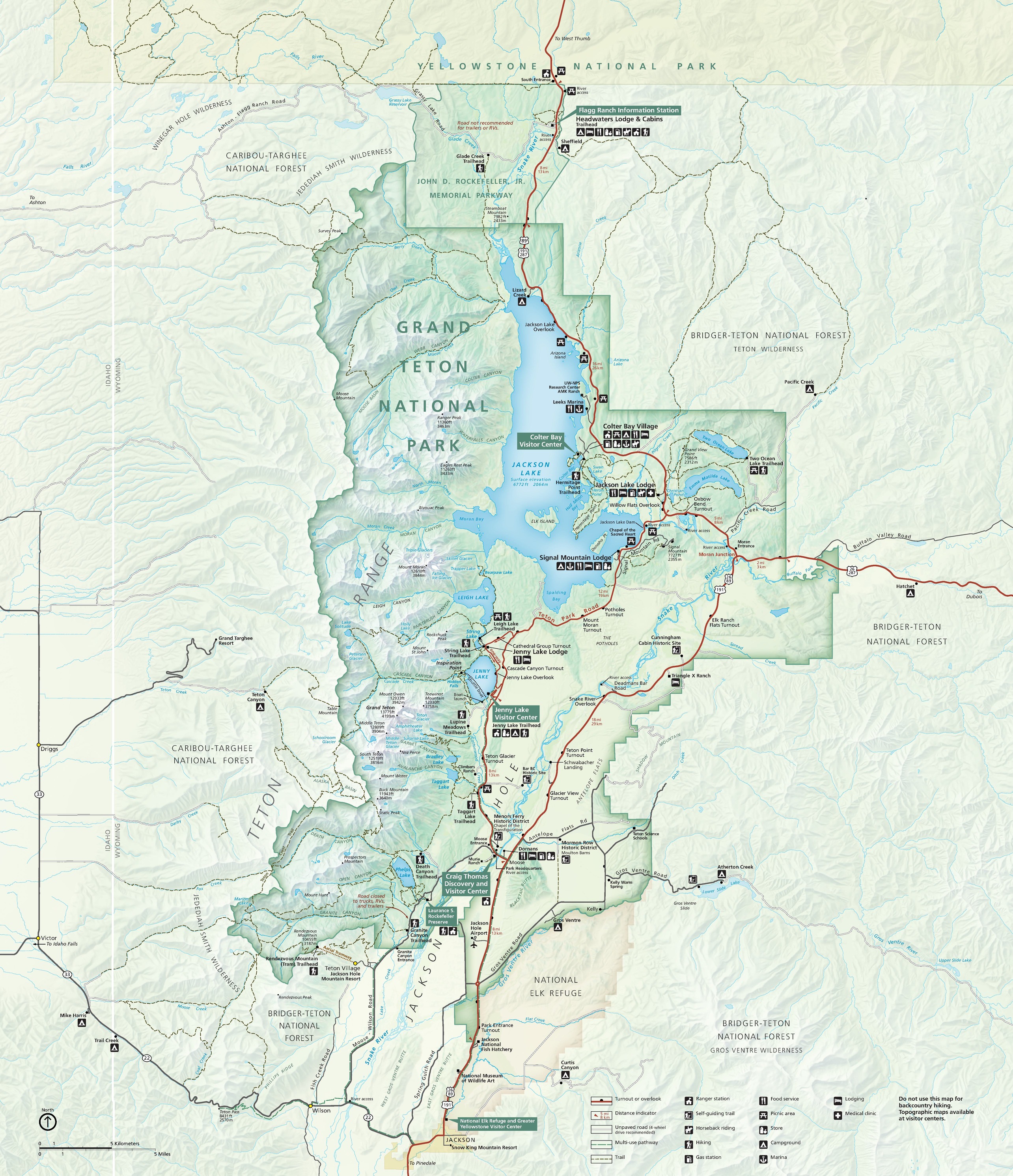 Map of Grand Teton National Park, Wyoming, USA.
