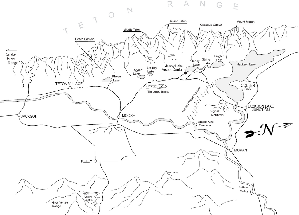 A perspective map of the Teton area