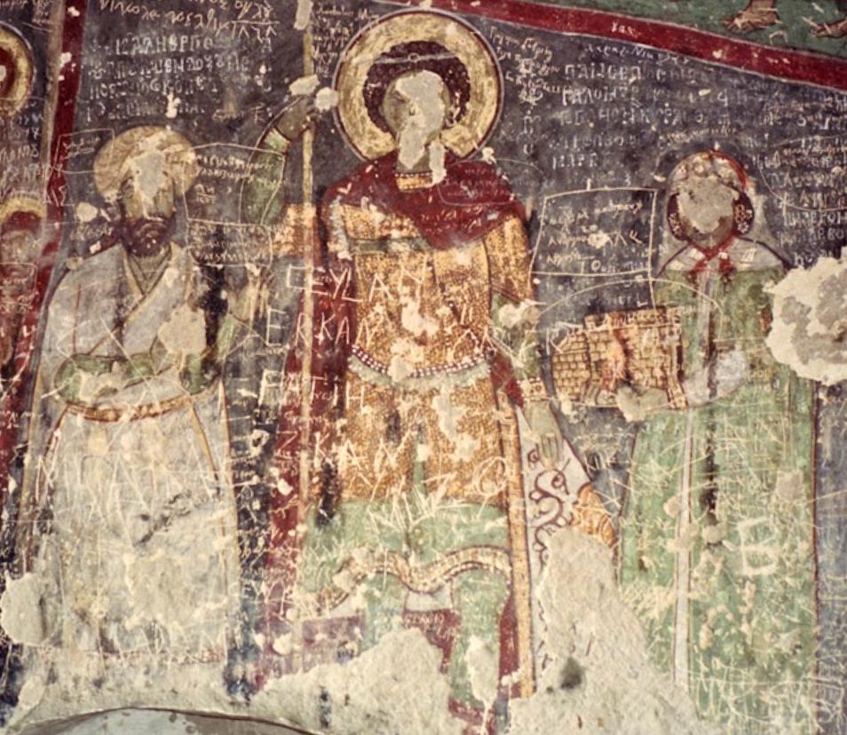 This painting inside one of the churches depicts Saint Basil the Great who served as a bishop of the early church in Cappadocia from 370 until his death in 379.