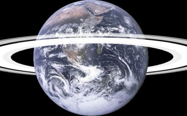 A depiction of how Earth might look if it had rings.