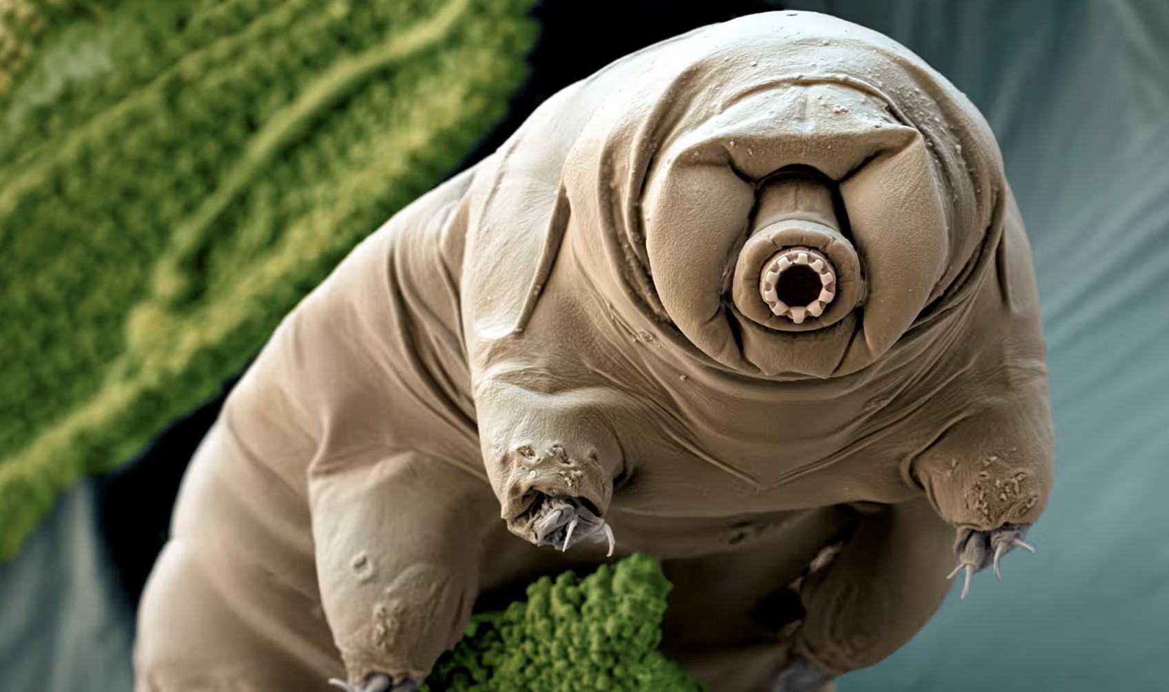 A tardigrade (Paramacrobiotus craterlaki) in moss.