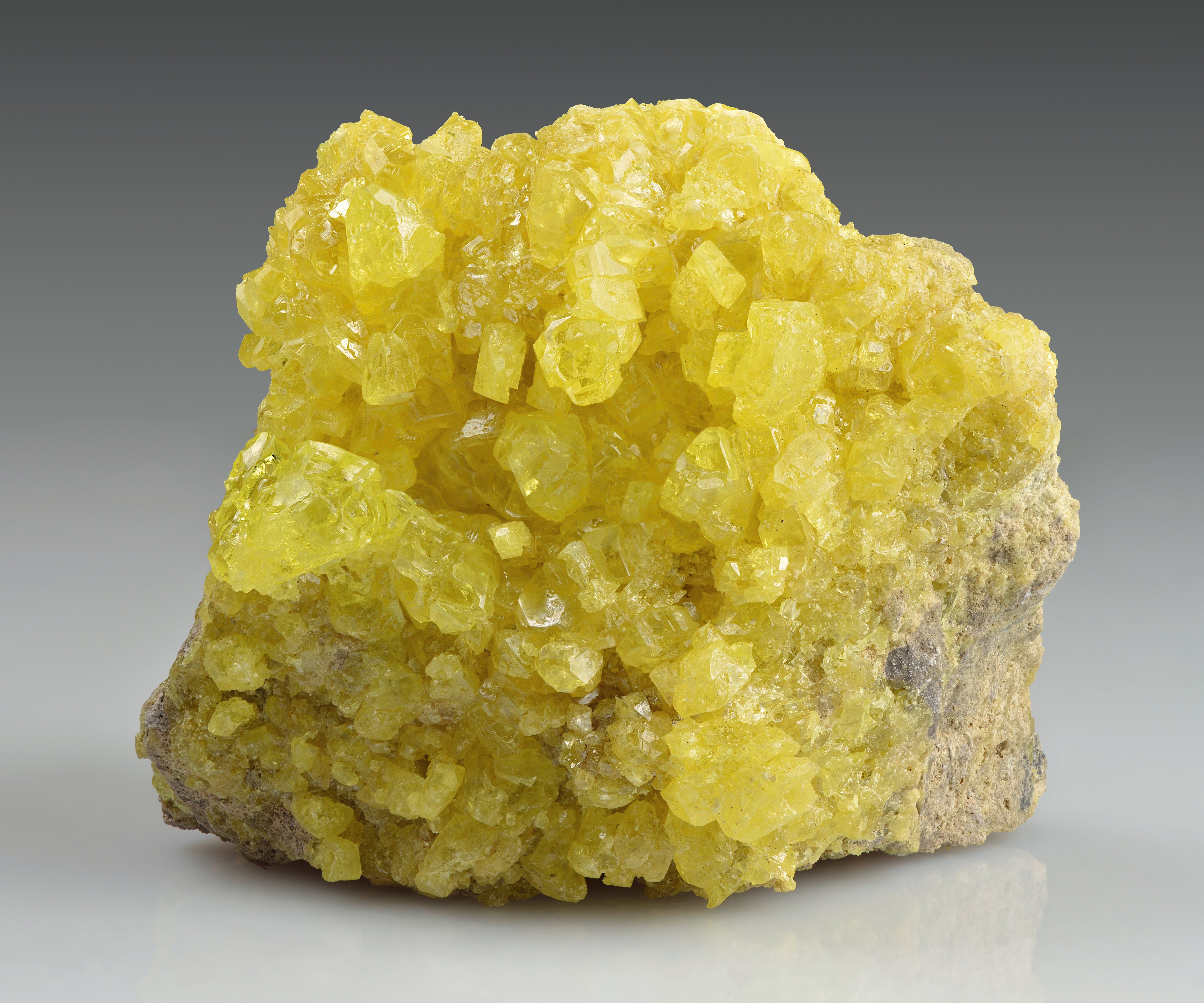 Sulfur crystals from the El Desierto mine in Bolivia.