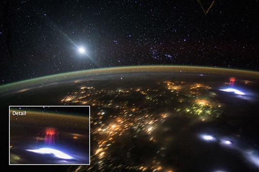 EarthDate 452-4 Sprites and other TLEs are visible from the International Space Station (ISS).
