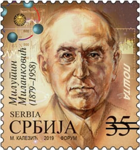 2019 Serbian stamp celebrating the scientific accomplishments of Milutin Milanković