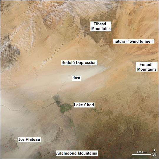 dust blown from the dried-up lakebed of the Bodélé Depression