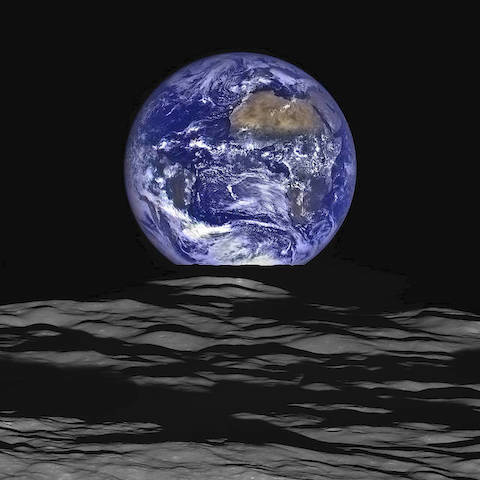 NASA’s Lunar Reconnaissance Orbiter captured a unique view of a vivid blue “Earthrise” from the spacecraft’s vantage point in orbit around the moon in December 2015.