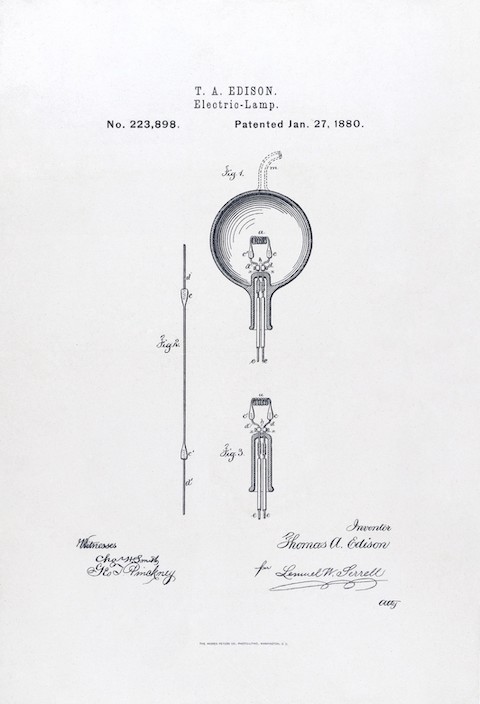 Thomas Edison’s 1880 U.S. patent application #223898 for the electric lamp.