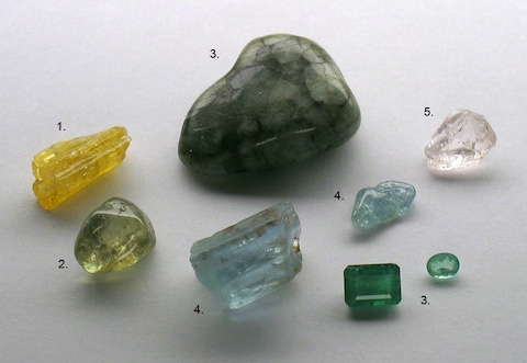 Different varieties of beryl.