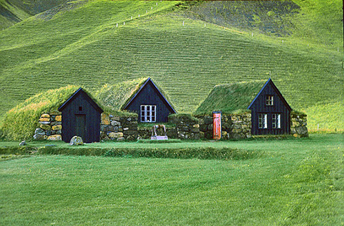Traditional Icelandic turf houses.