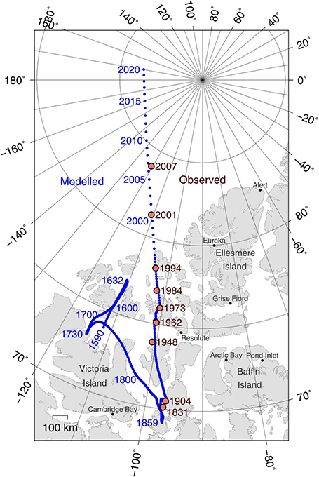 Historical positions of Earth’s North Magnetic Pole