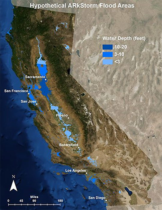 The hypothetical ARkStorm storm model is patterned after the 1861-1862 historical events 