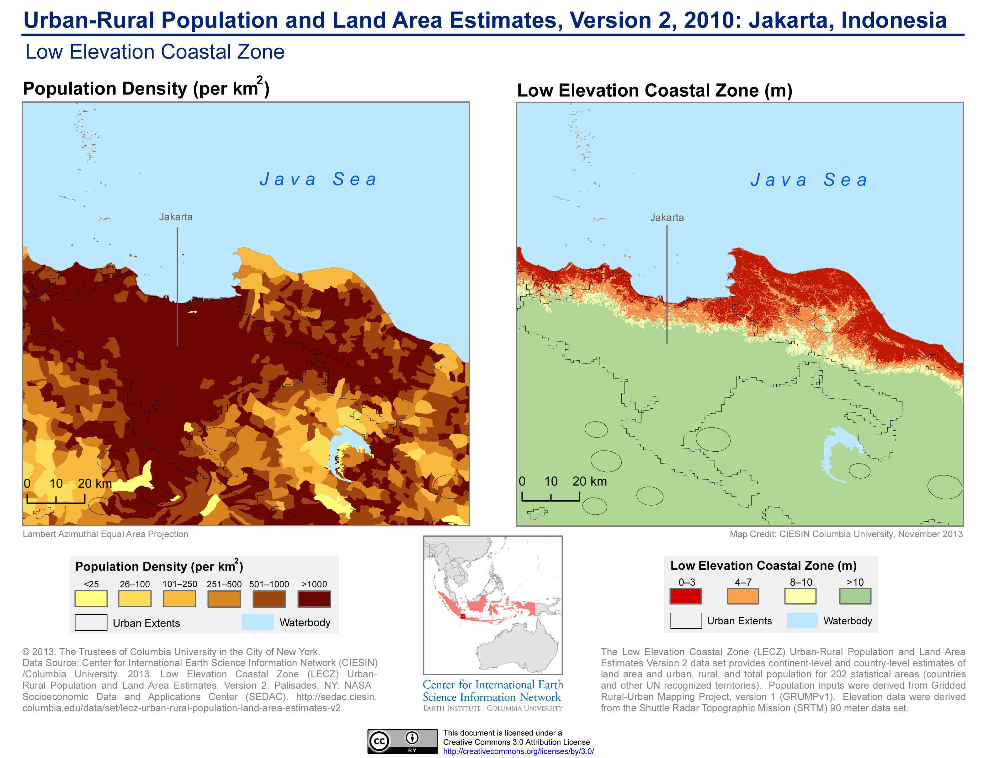 A comparison of Jakarta’s population density with Low Elevation Coastal Zone (LECZ) topography