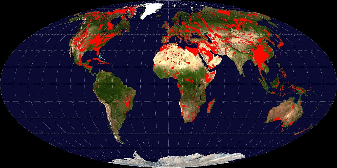 Global occurrence of carbonate bedrock that may be karstified