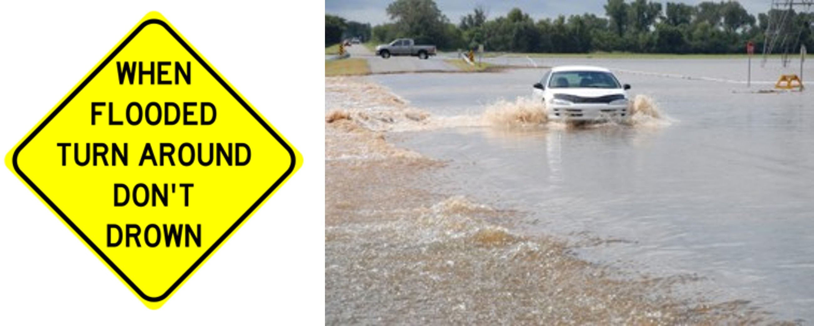 Flood Sign and Car