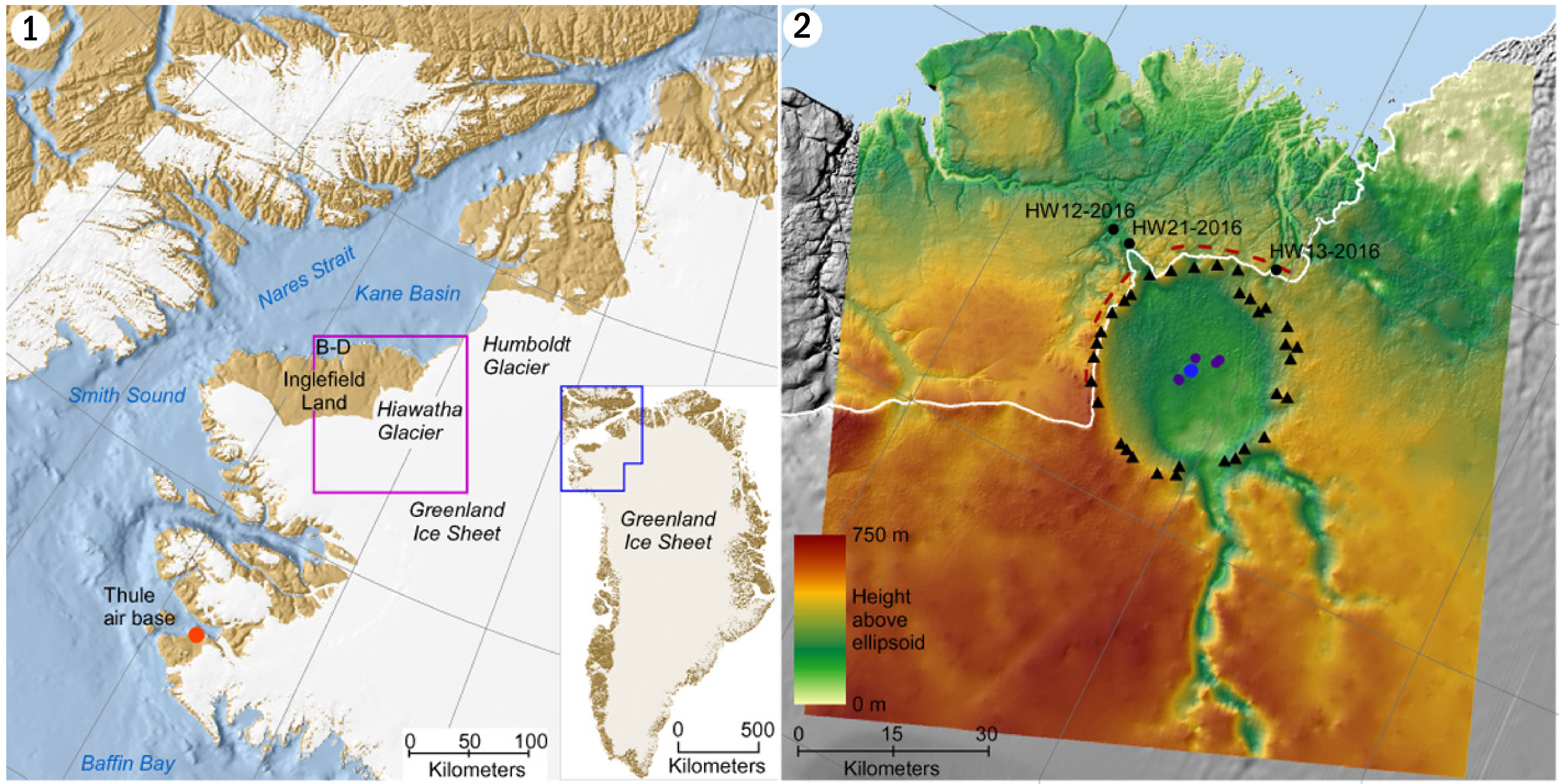 crater has been discovered at the edge of Greenland’s Hiawatha glacier