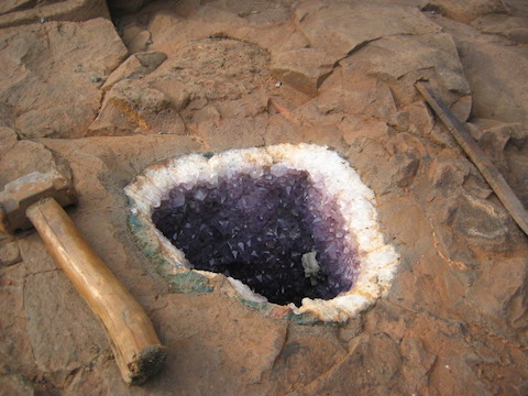 amethyst geode in parent rock