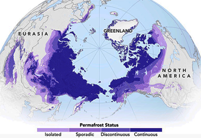 About 37 million square kilometers of permafrost exist in the Northern Hemisphere