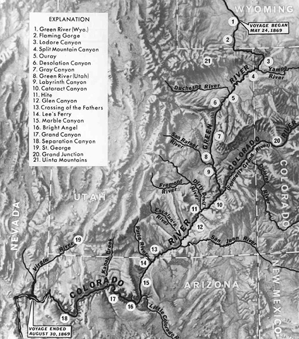 Map of Powell’s 1869 expedition.