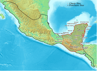 map of the Maya civilization and Mesoamerica cultures