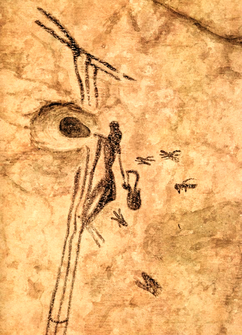 Mesolithic painting depicting honey hunter